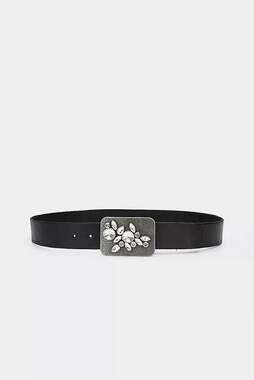 Seven Hills The Nashville Belt Black Leather Rhinestone Buckle Size Small   NWT
